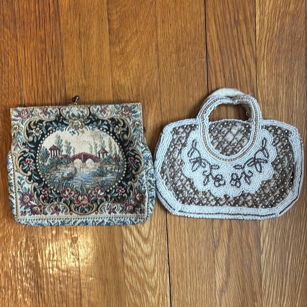 Elegant Tapestry and Beaded Women's Handbag Set